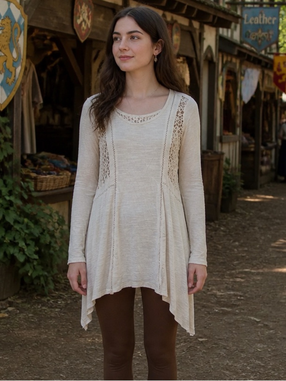 Maurices Women's M Ivory Tunic Top Asymmetrical Renaissance Fairy Crochet Boho